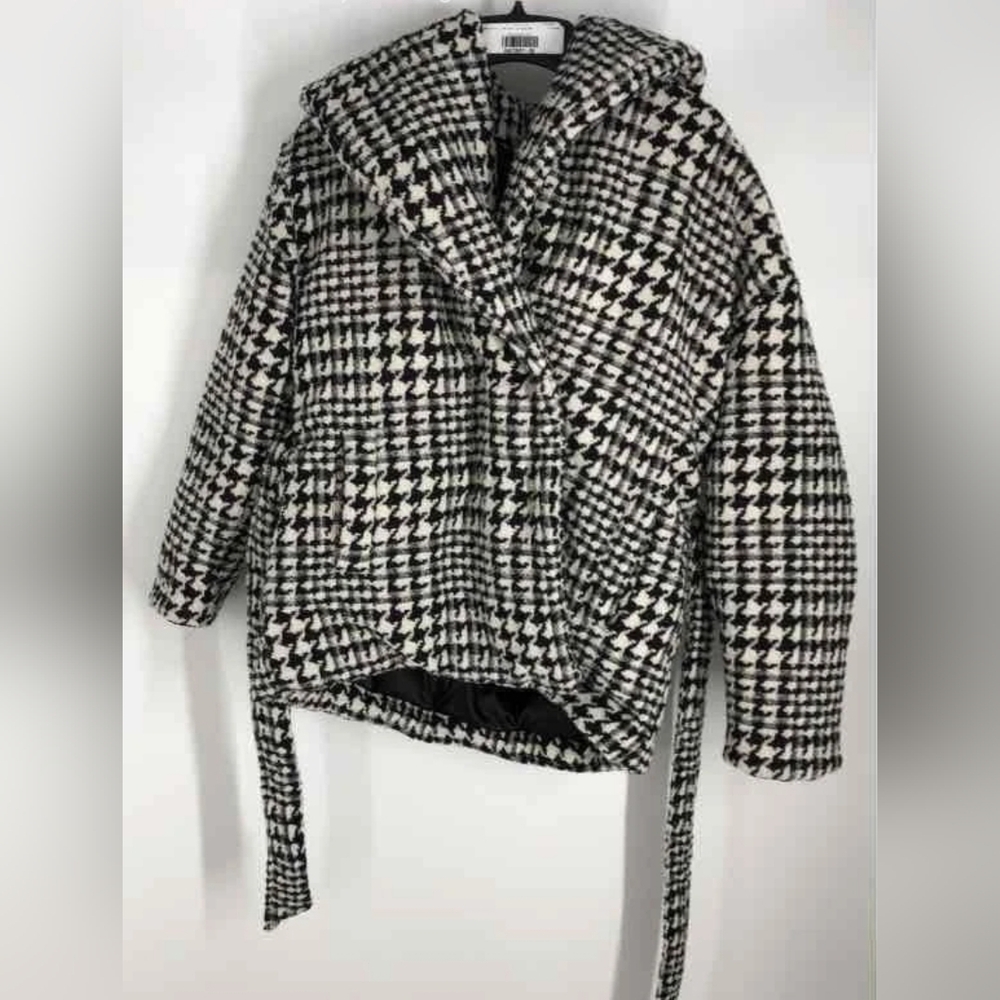 NEW BLANKNYC Pure Em Black White Checkered Houndstooth Women's Coat Large - Picture 5 of 11